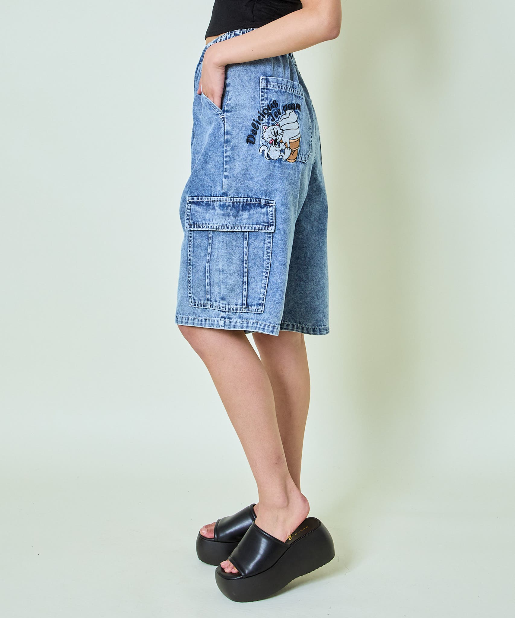「高評価！」注目のレビュ カーゴデニム刺繍ハーフパンツ[品番：GORW0010057]｜GORGE パンツ