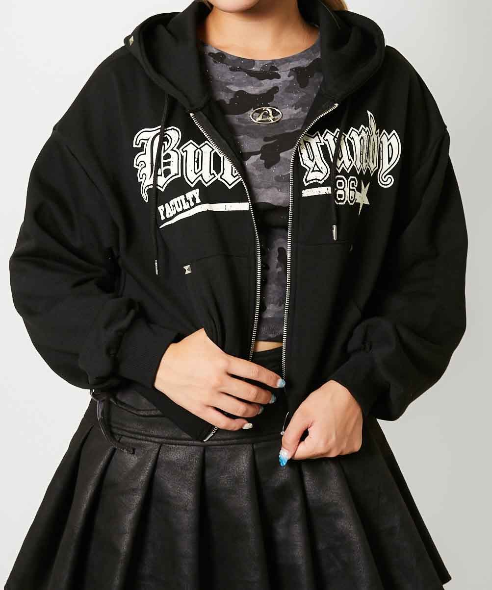 レディース　パーカー スタッズポイント×ジップアップ》レディース 長袖パーカー