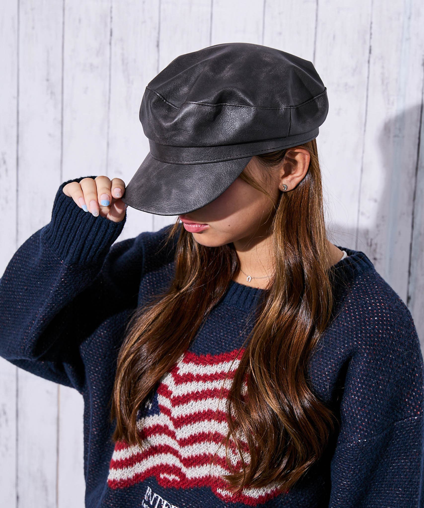 フェイクレザー×大人映え》レディース キャスケット 帽子[品番