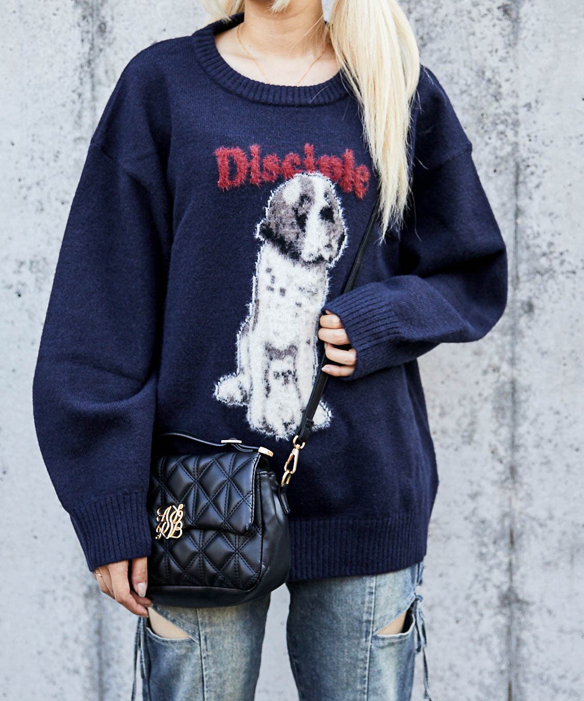 ドッグプリント×ロゴ》レディース ニットプルオーバー カジュアル[品番