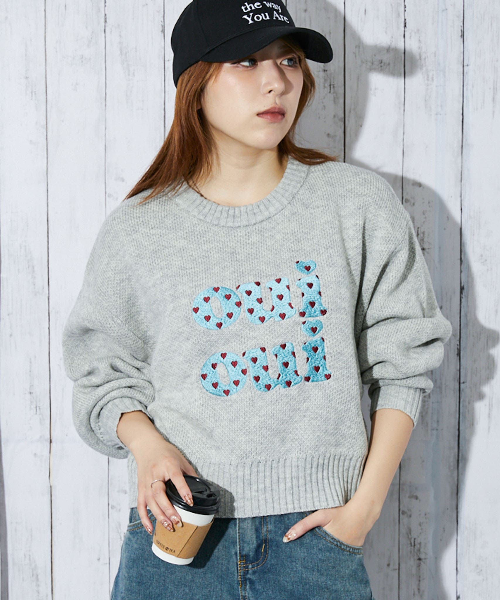 ハートドット×ロゴ刺繍》レディース ニットプルオーバー 短丈