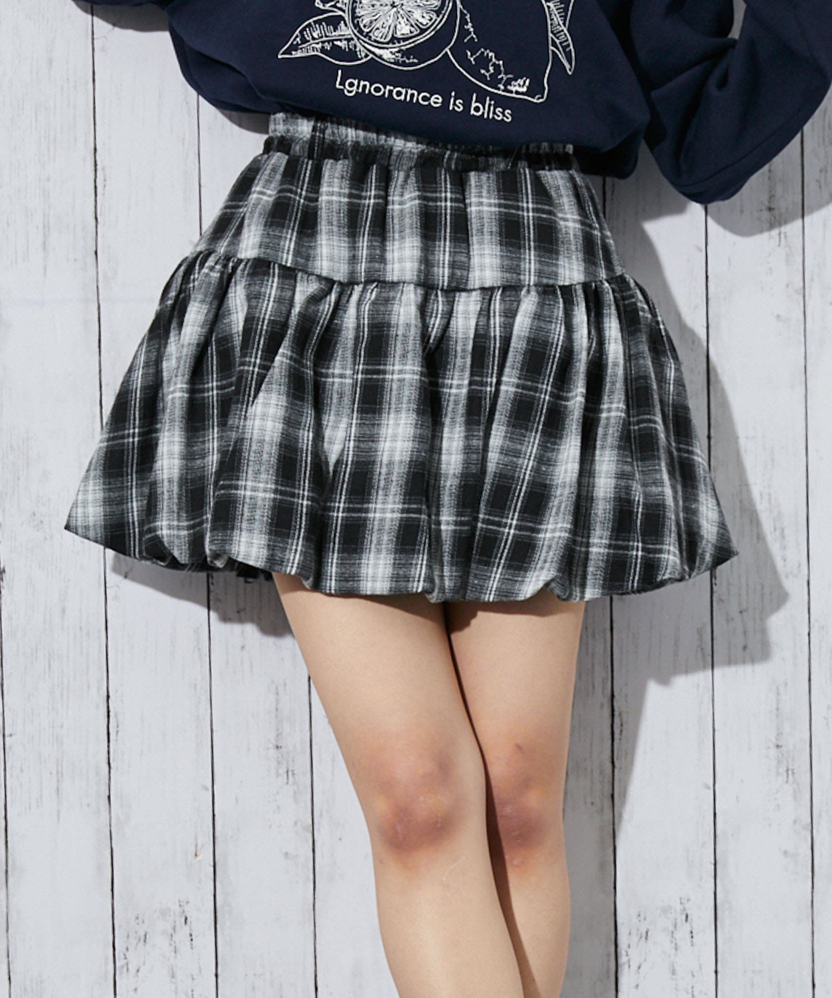 チェック×バルーンシルエット》レディース ミニスカート 裏地インパン