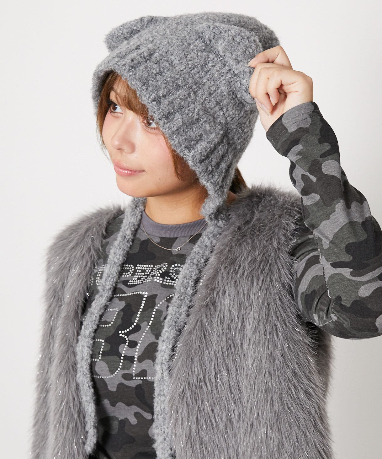 ふわもこ×キュートな耳付き》クマミミニット帽 秋冬 防寒 可愛い