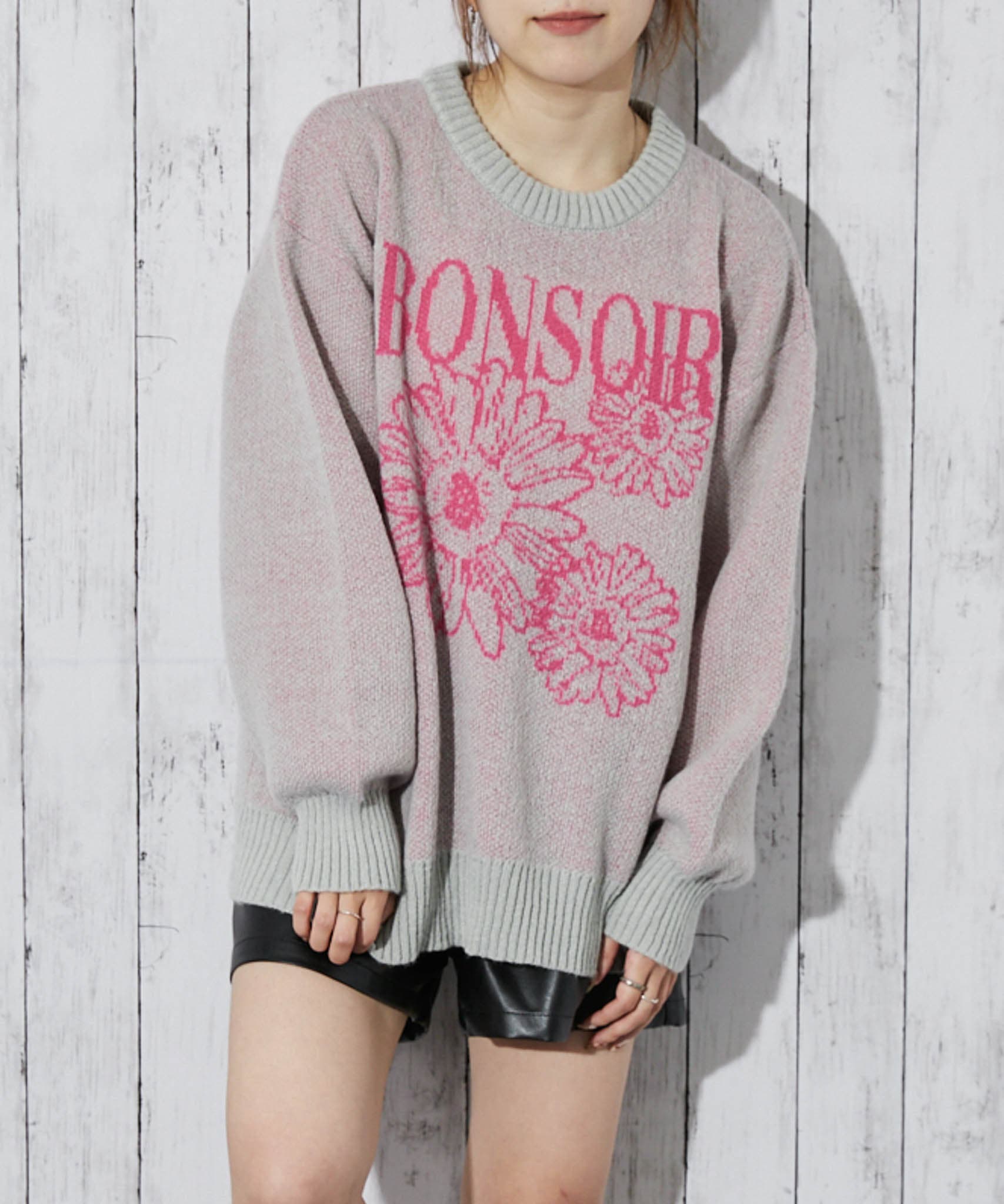 トリーバーチ ニット セーター 長袖 M グレー ピンク /DO ■OS Tory Burch - トリーバーチ ニット セーター 長袖 M グレー ピンク /DO