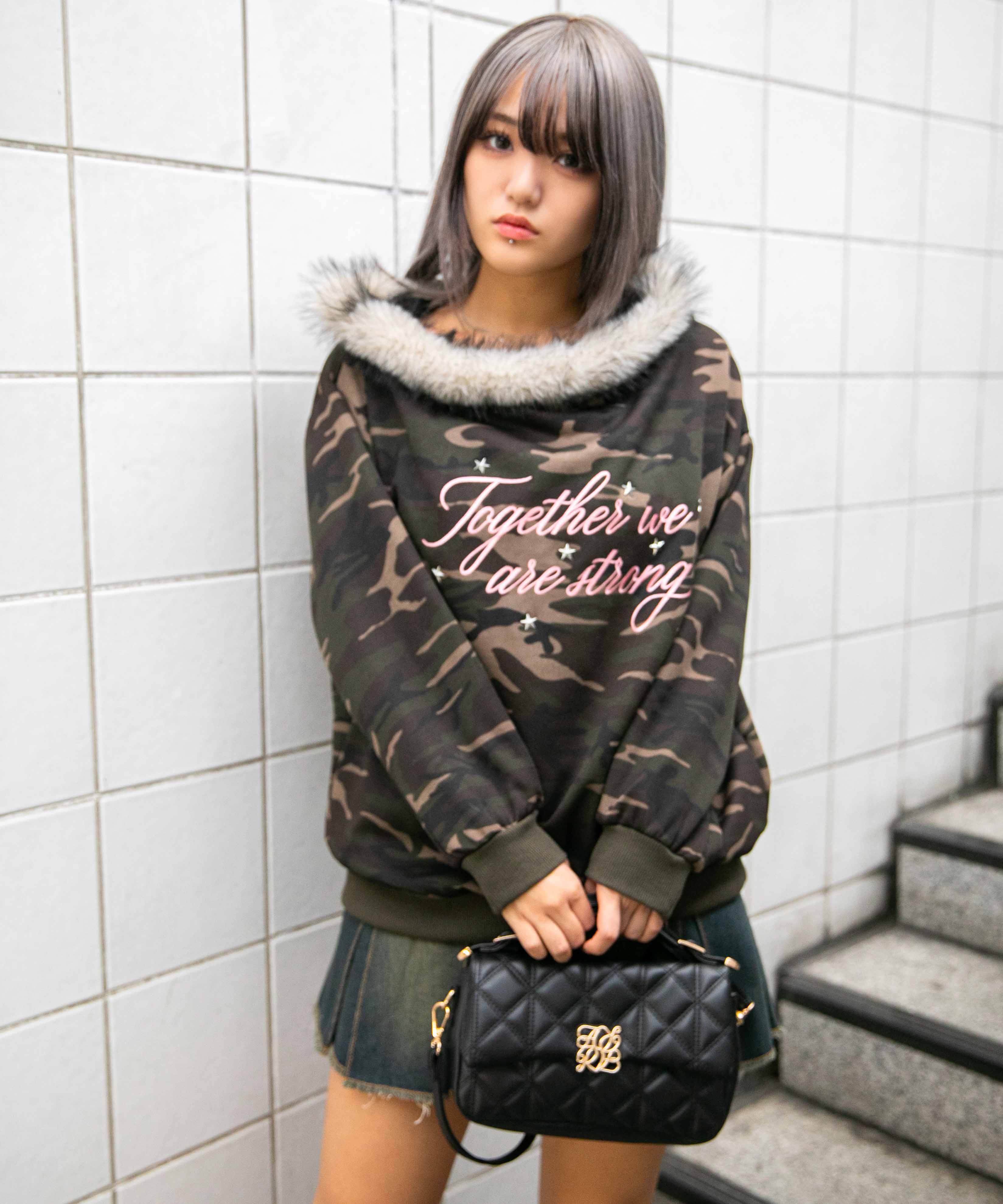 ファー付×バックロゴ》裏起毛スウェットワンショルプルオーバー[品番