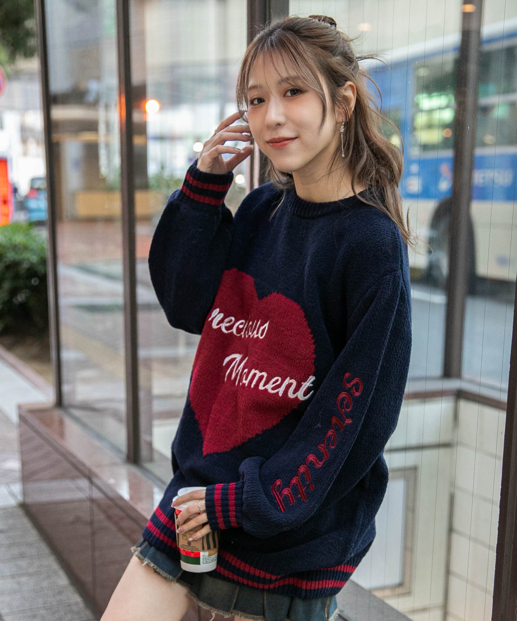 ハートジャガード×英字ロゴ》ゆるだぼ可愛い◎オーバーサイズニット