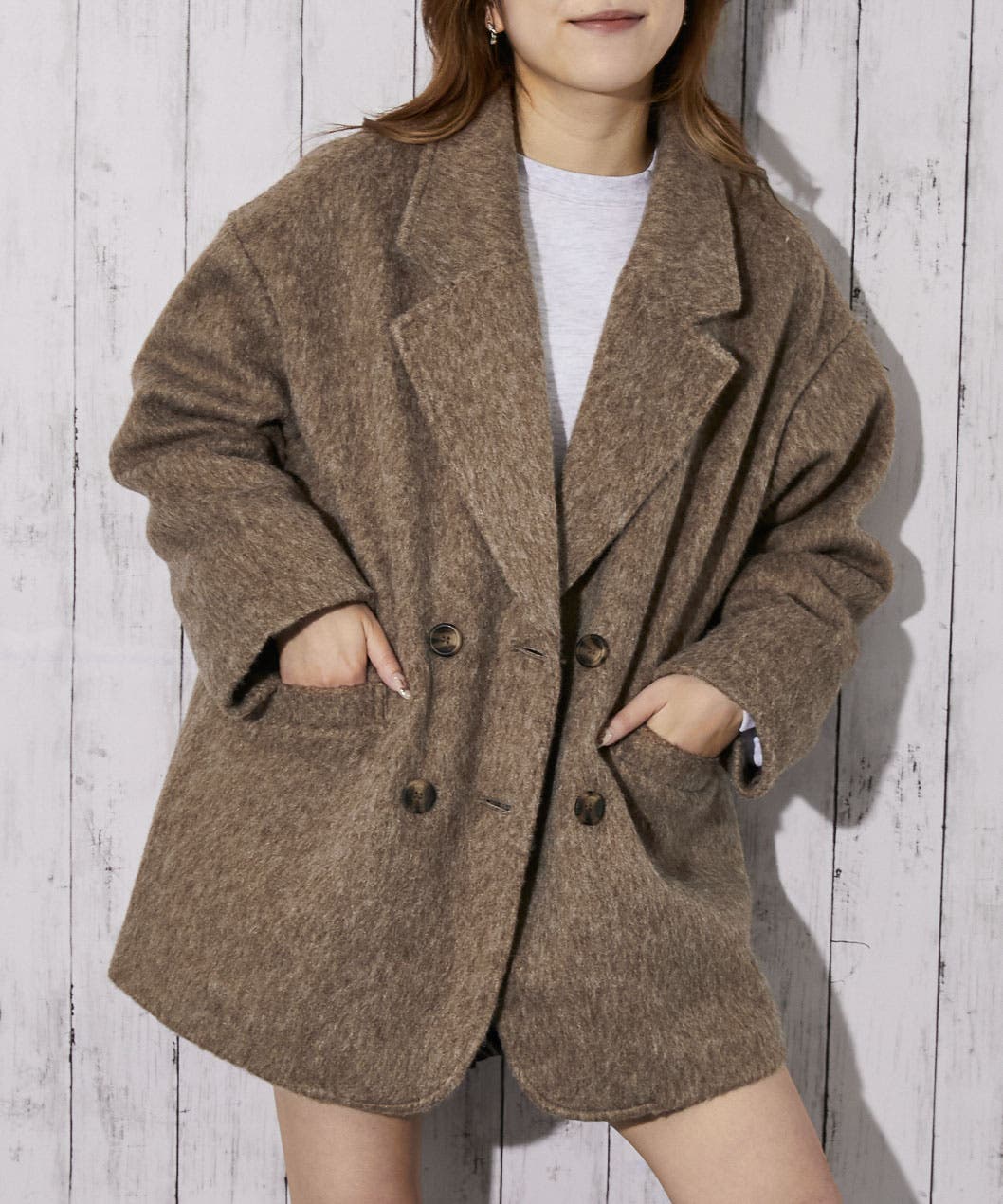 ふんわりシャギー質感》レディース ハーフコート あったかアウター