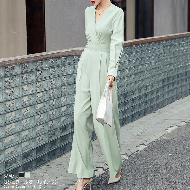 日本未入荷★Karen Millen タックワイドオールインワン オールインワン ワイドパンツ カシュクール[品番:GRVW0000255