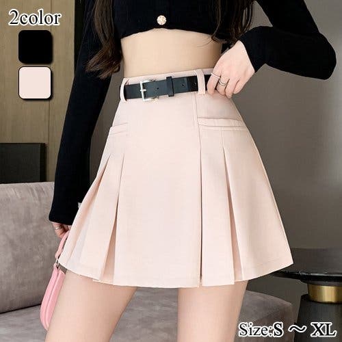 ベルト付きカラープリーツミニスカート(SKIRT)[品番：GXAW0003032