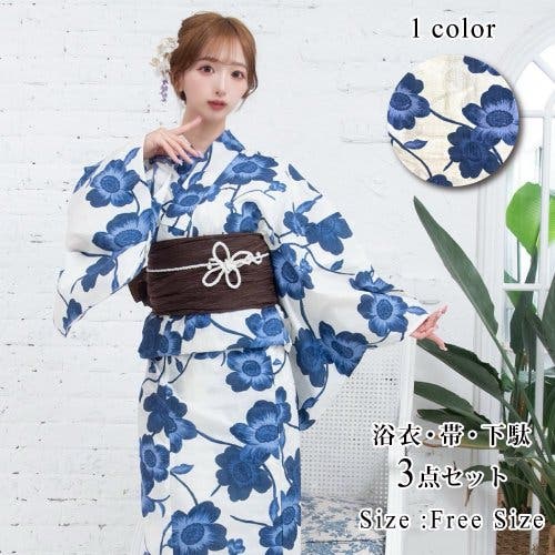 生成りに藍のグラデーションの色合いが鮮やかな浴衣3点セット(YUKATA