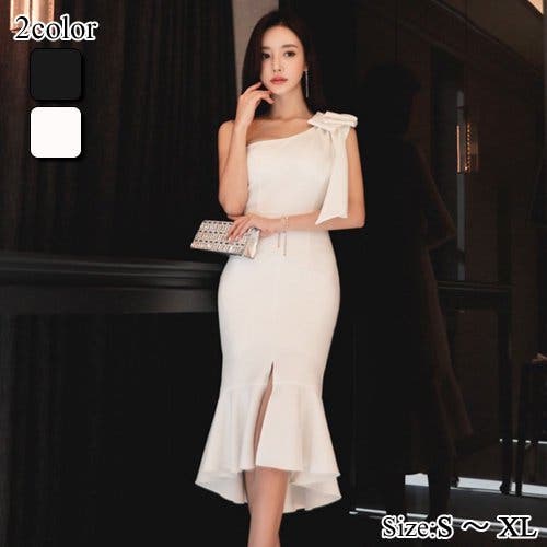 ワンショルダー肩リボンワンピース(キャバドレス・CABARETDRESS