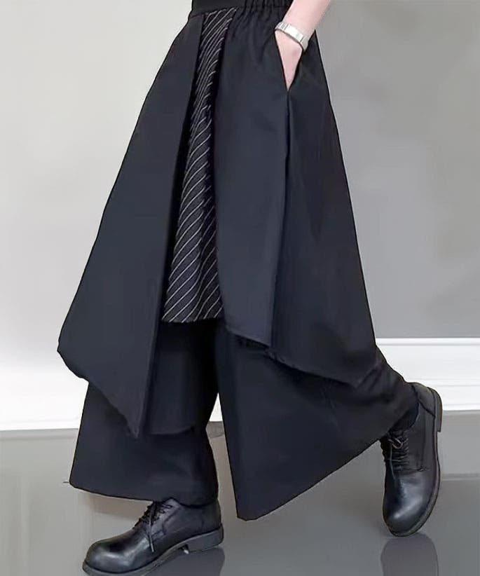 ルーズシルエット ワイドパンツ レイヤード ドレープ 袴 パンツ[品番