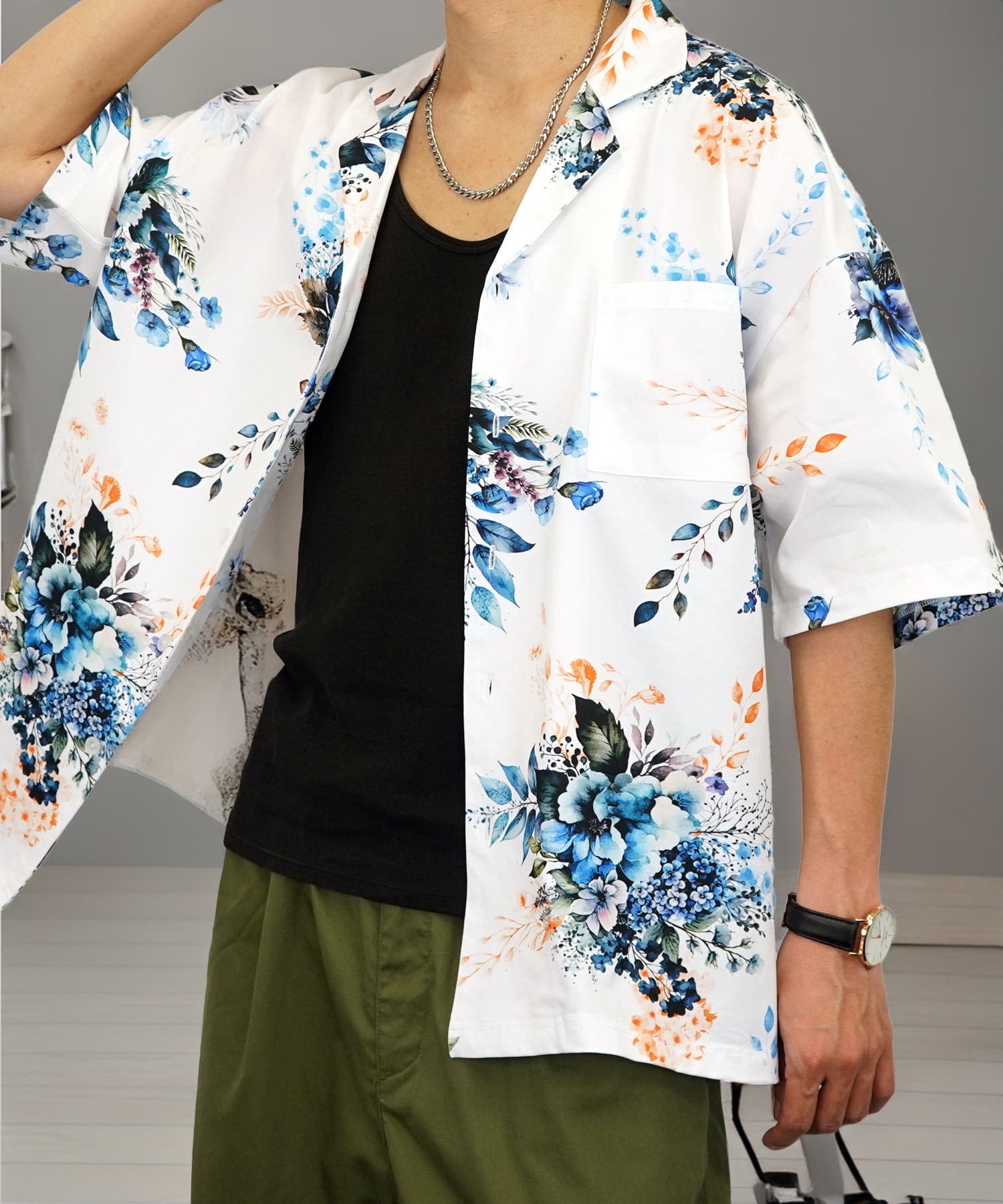 オーバーサイズ】総柄 開襟 アロハ シャツ ＃オーバーサイズ