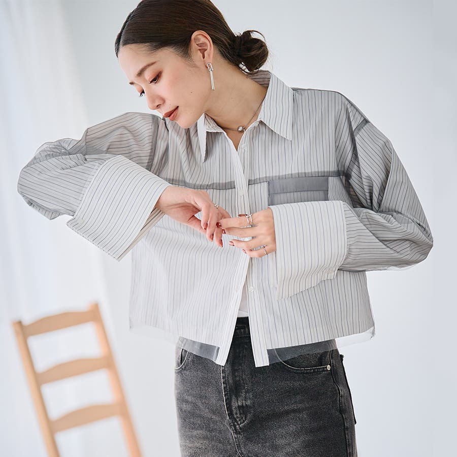 NICOLE ストライプシャツ サイズ50 未使用品　値下げしました‼️ 2WAY ストライプ柄ロゴ入り長袖シャツ｜ニコルの通販｜&mall