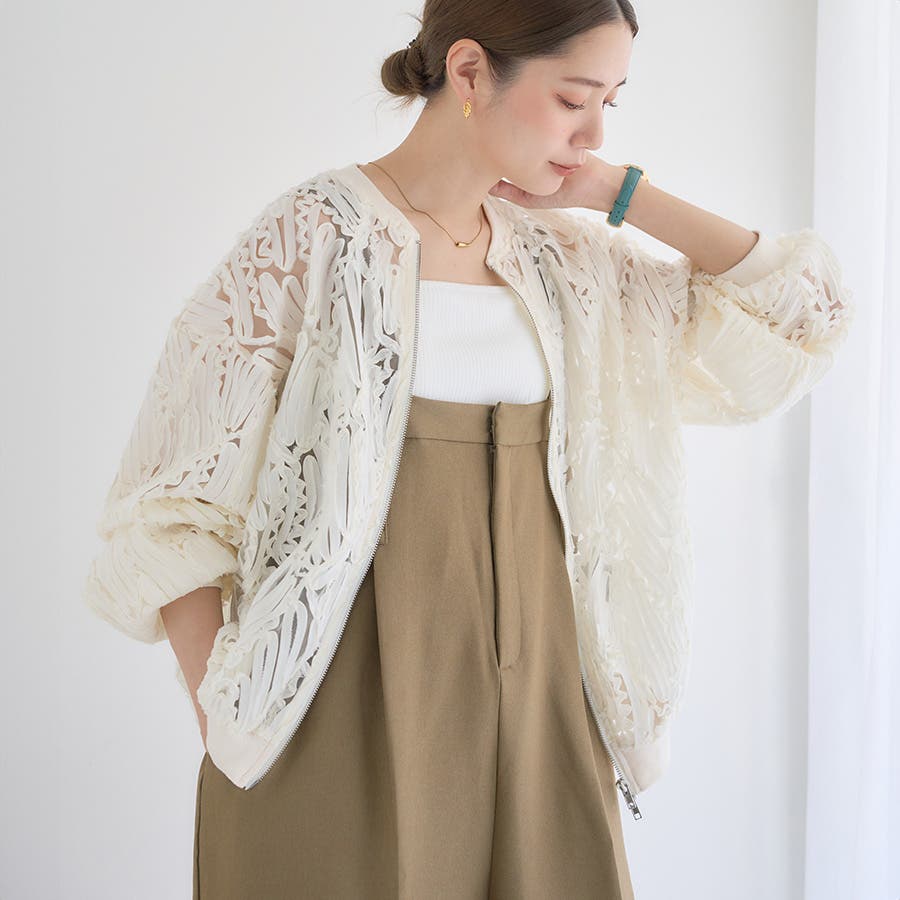 シアーブルゾン 刺繍 レース[品番：GW000004914]｜Growing Rich