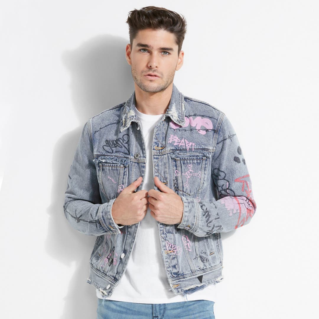 【新品、未使用】GUESS DILLON JACKET ゲス デニムジャケット Dillon Embroidered Flags Denim Jacket | GUESS(ゲス) JAPAN