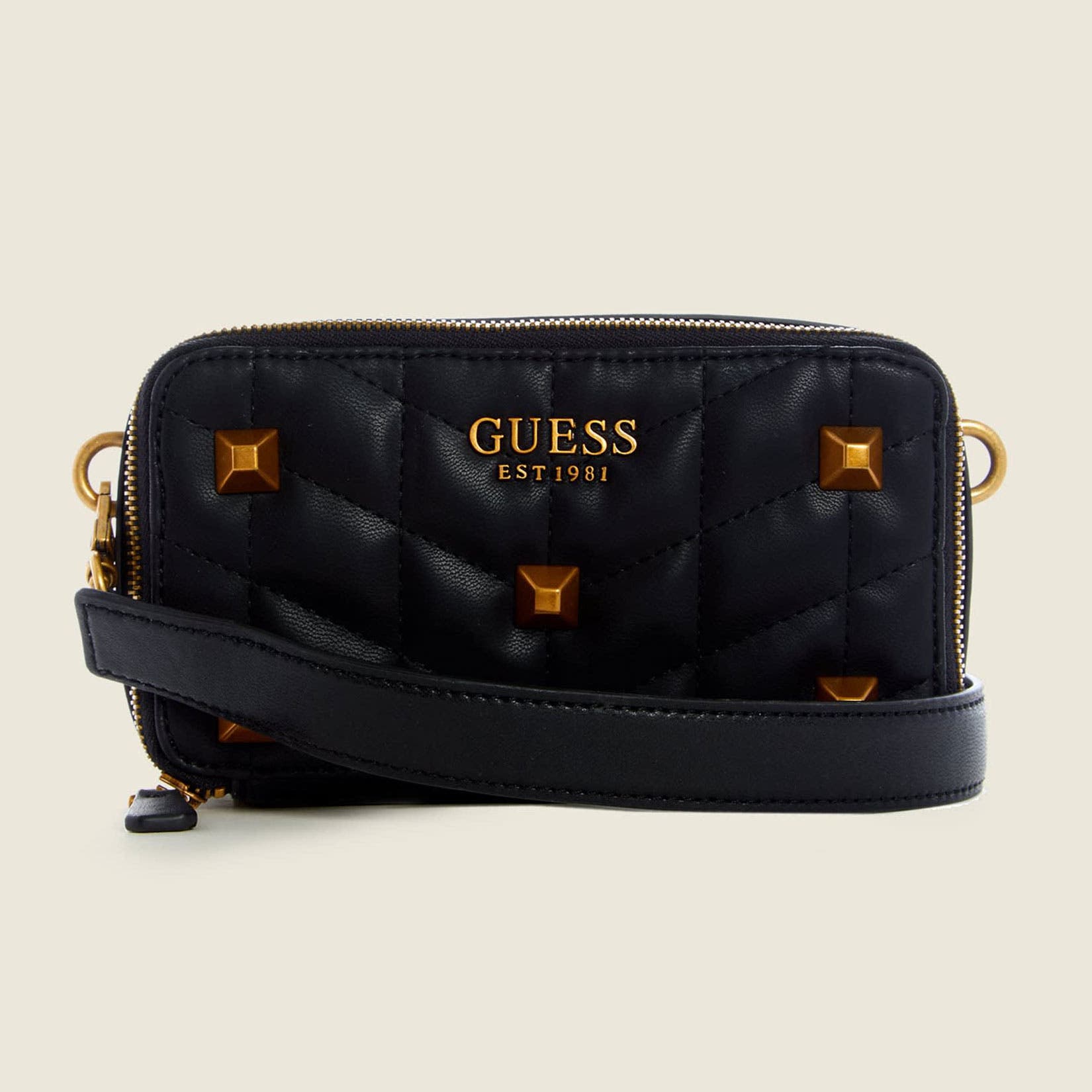 GUESS U.S.A ブラック ミニ クラックル バッグ クラック加工レザー