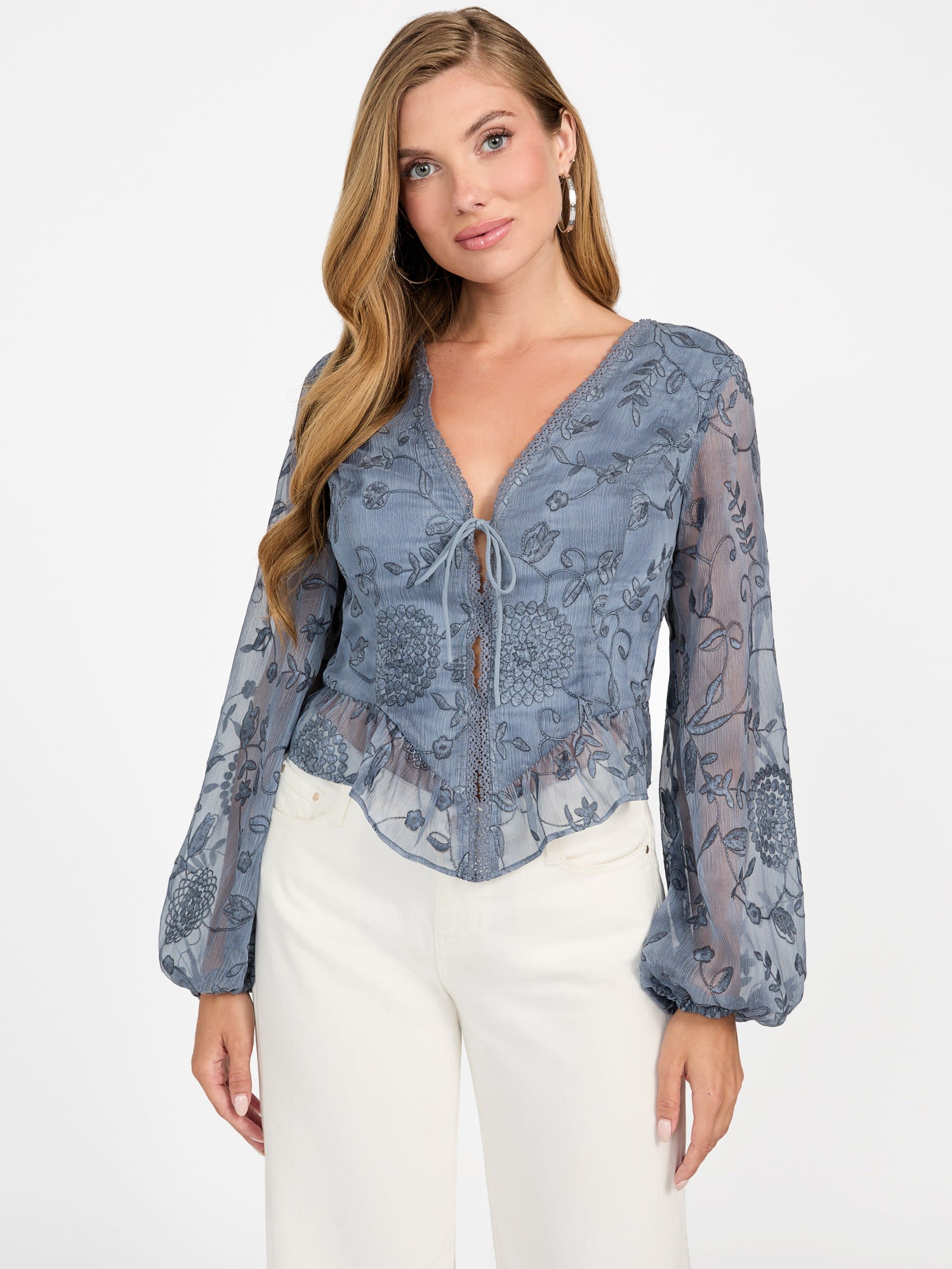 GUESS] LS Seiah Tie Front Top 長袖シャツ[品番：GUEW0010046]｜GUESS 