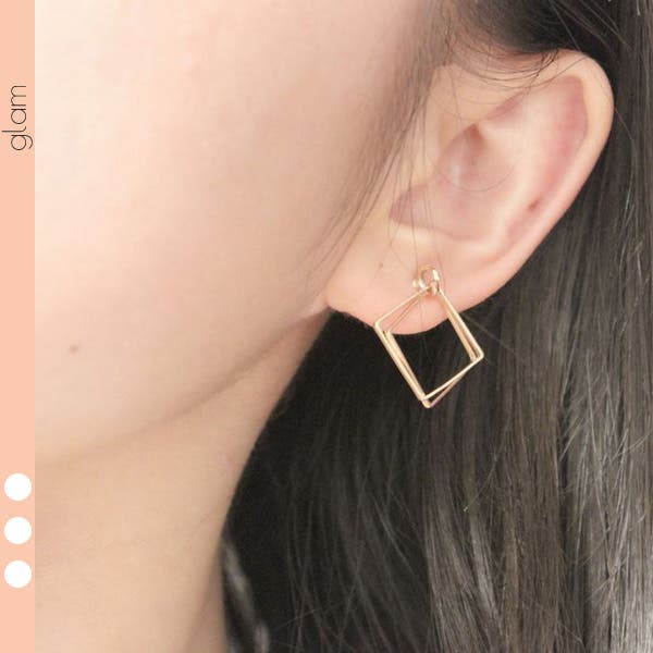 ダブルスクエア ピアス ゴールド[品番：GLJA0000416]｜gulamu jewelry