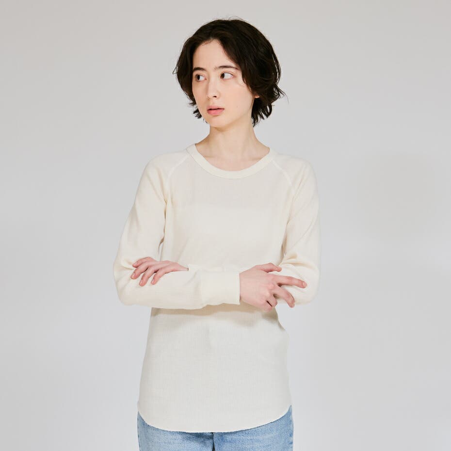 ウィメンズ Hanes ワッフルクルーロングスリーブT[品番：HANW0000009