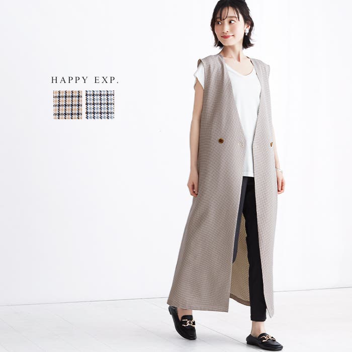 ベスト ジレ 先染めチェックロングベストワンピース レディース STYLEBLOCK ベスト ジレ 先染めチェックロングベストワンピース
