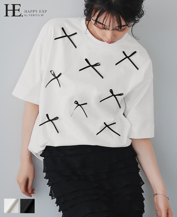 tシャツ 素敵休日コーデバックリボンゆるっとTシャツ レディース Ehre style tシャツ 素敵休日コーデバックリボンゆるっとTシャツ