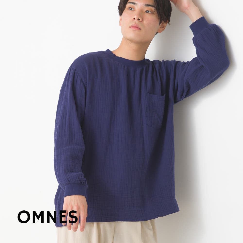 OMNES】メンズダブルガーゼポケット付き長袖Tシャツ[品番