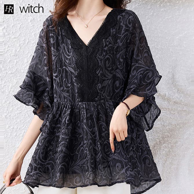 シフォン袖フリル花びらブラウストップス[品番：HERW0005750]｜WITCH