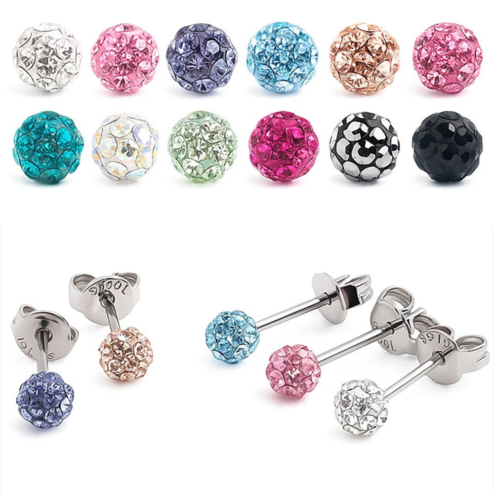 シルバー色クリスタル風ピアスセット 316Lサージカルステンレス クリスタルガラスジュエル 4mmボールピアス