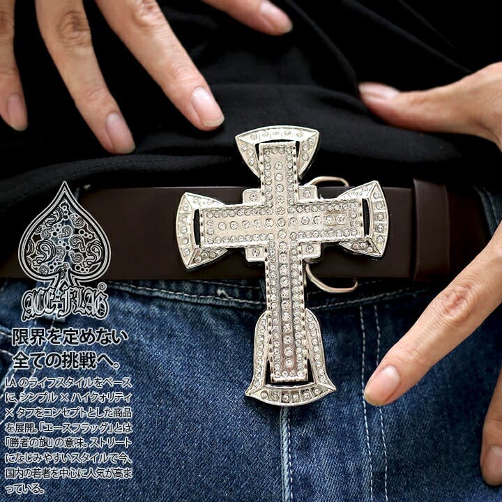 ブラックレザー十字架バックルベルト bag114-a.jpg