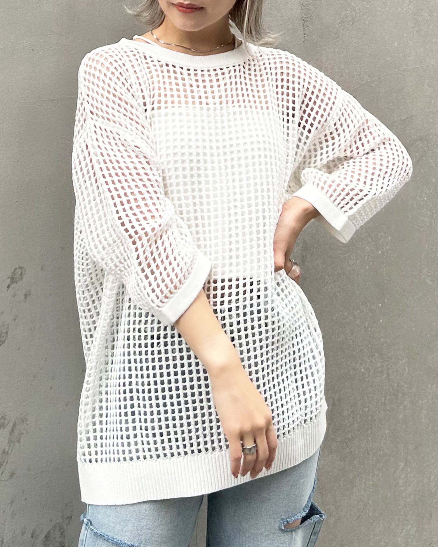7Gロング丈7分袖メッシュニット[品番：INGW0009378]｜INGNI