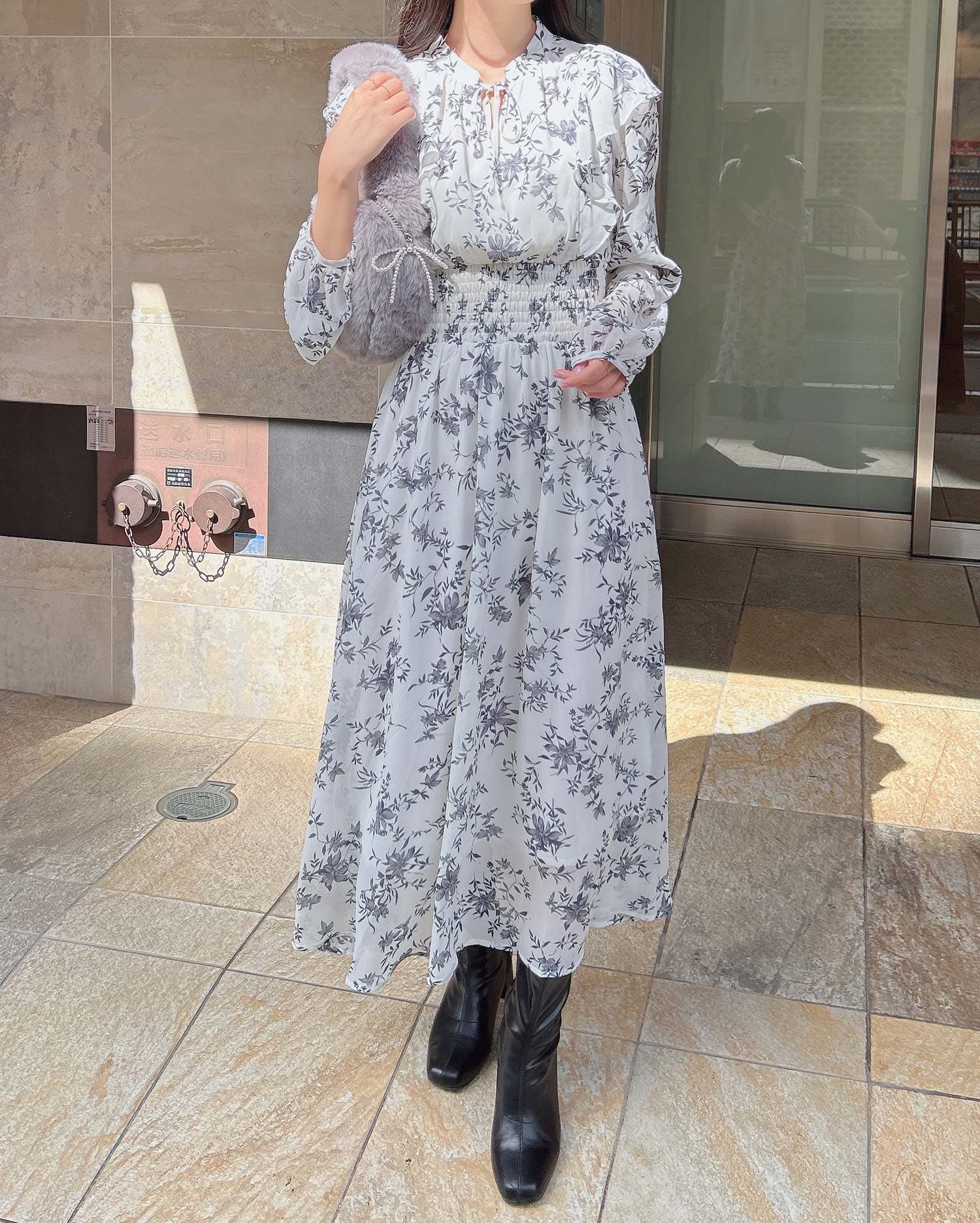 花柄シフォンフリルリボンワンピース[品番：INGW0010325]｜INGNI