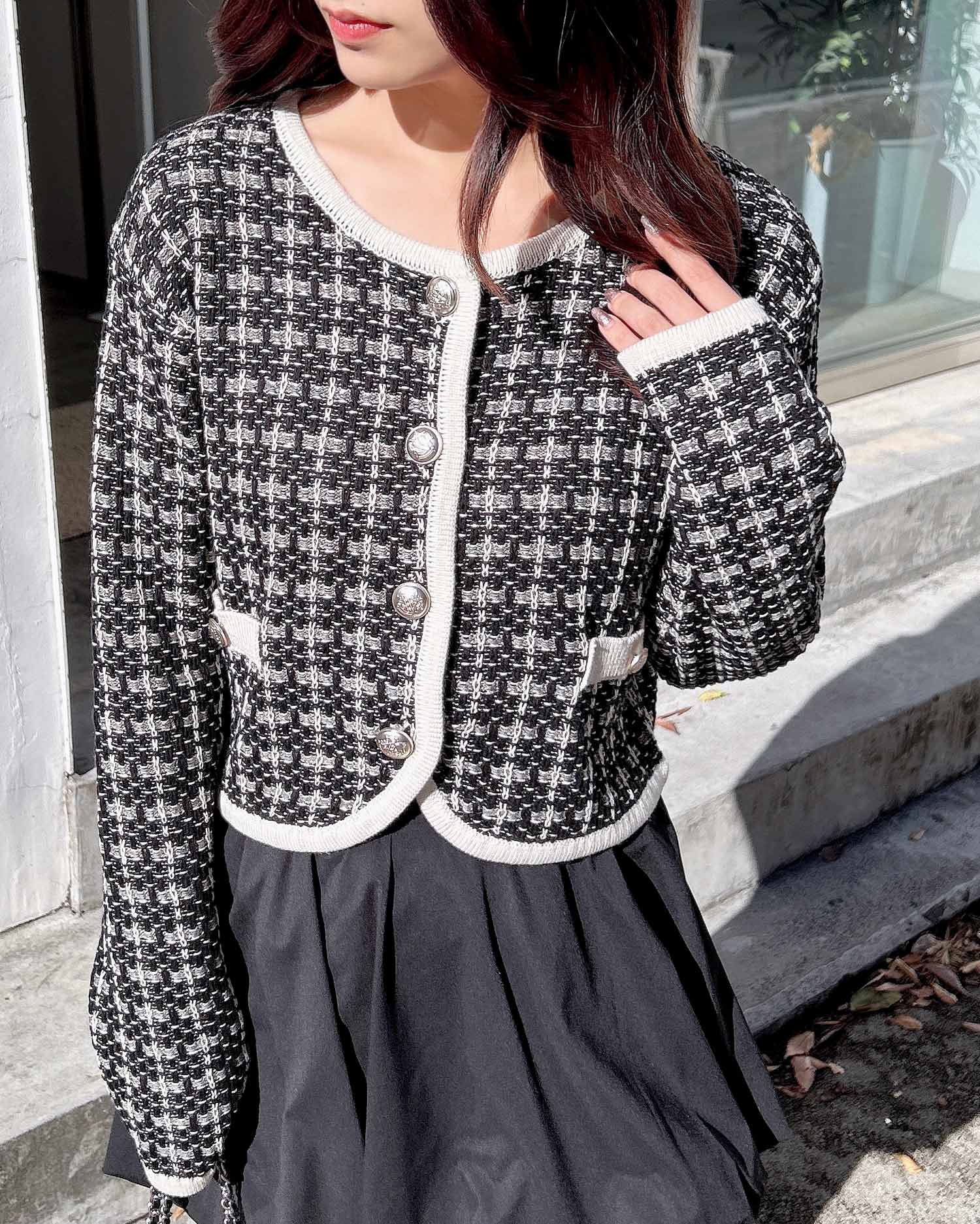 ショート丈ツイードニットカーディガン[品番：INGW0010428]｜INGNI