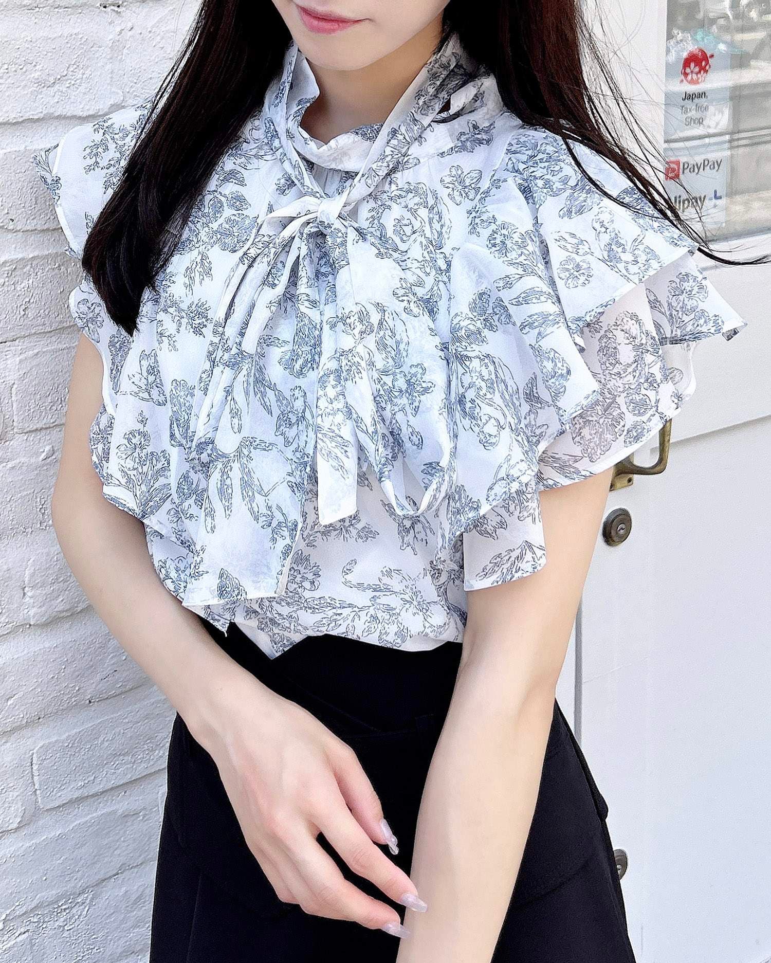 花柄フリル2Wayボウタイノースリブラウス[品番：INGW0010899]｜INGNI