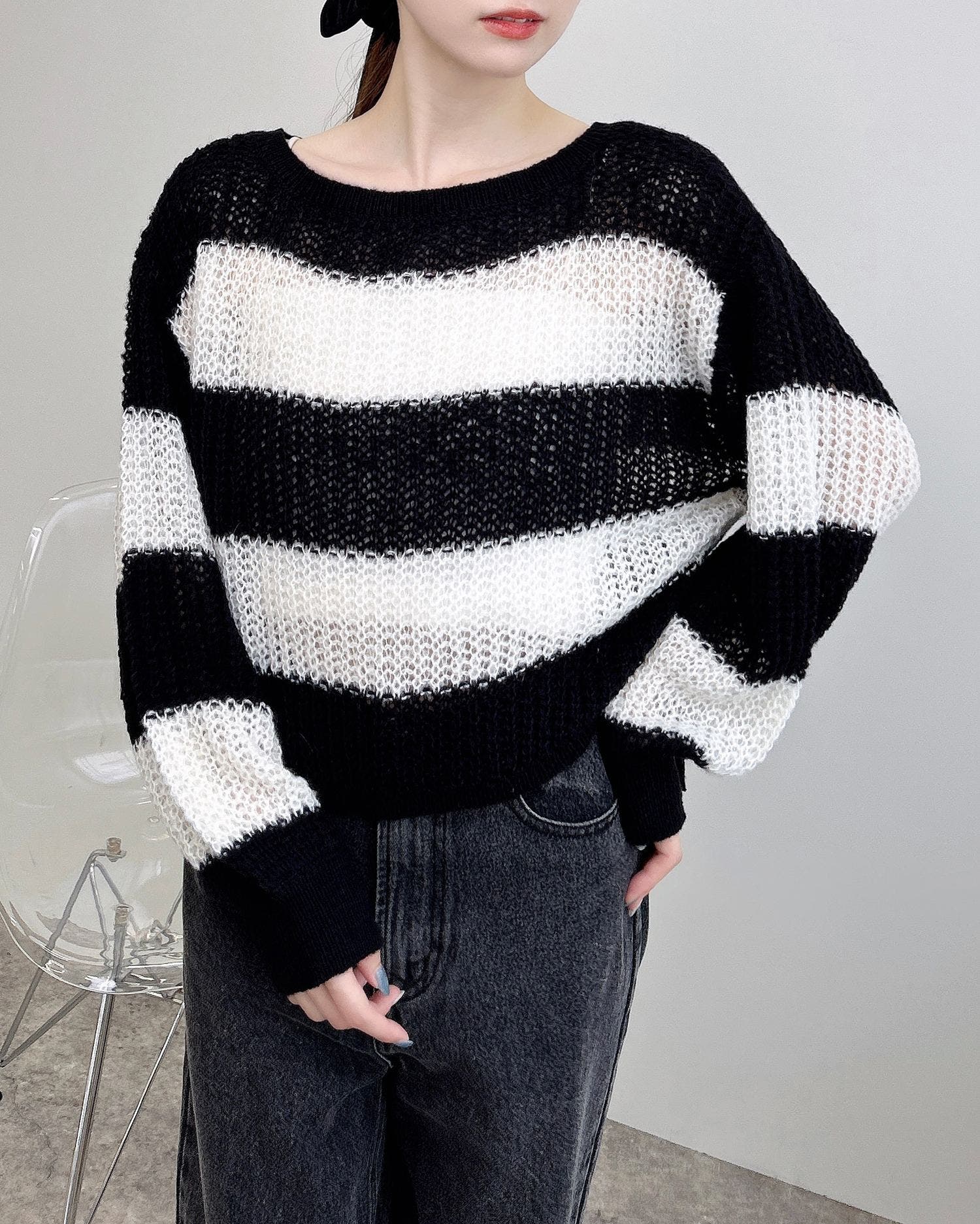 グレー系ボーダー　裏毛ニット グレー系ボーダー 裏毛ニット ボーダー裏毛トレーナー(130~160)(130cm