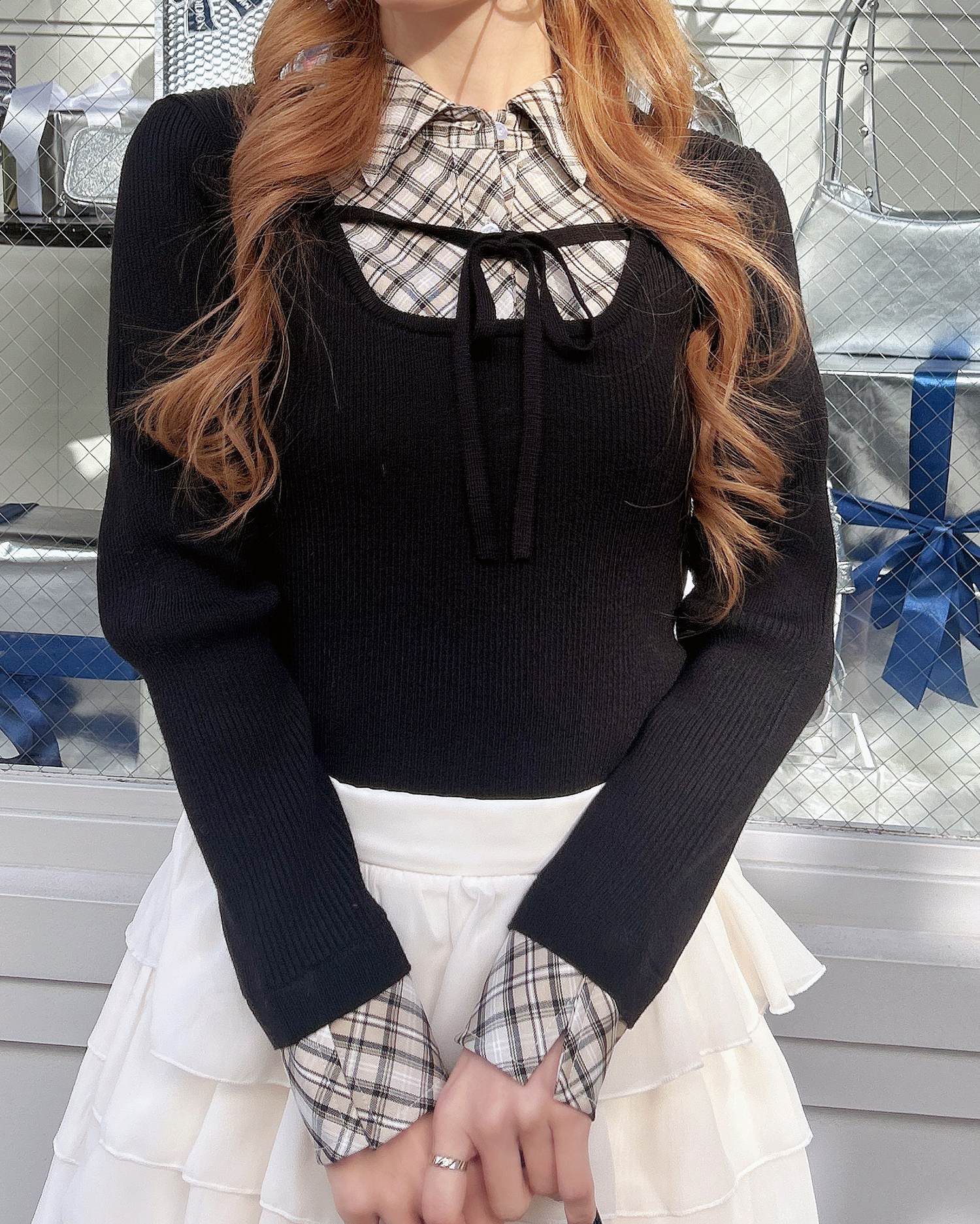♡リボンドッキングニット♡完売商品 SALON by Chico】ダブルリボンドッキングニット（ニット/セーター