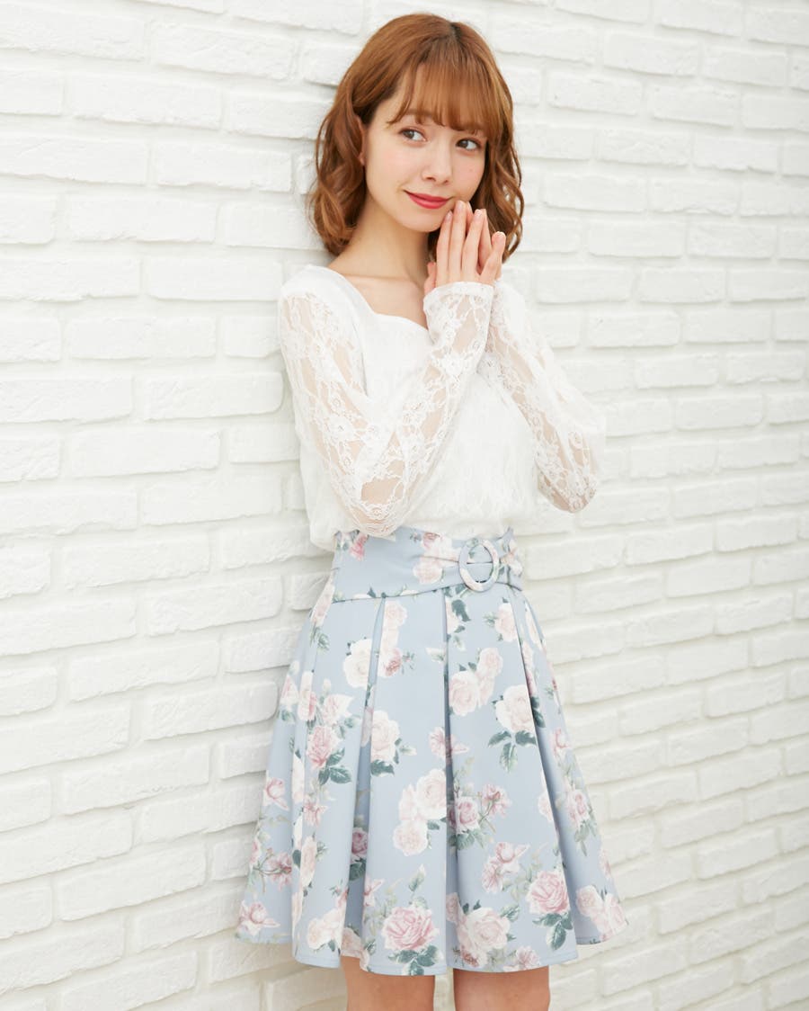 2018SS】ウエストリボン花柄タックフレア/SK[品番：INGW0002512
