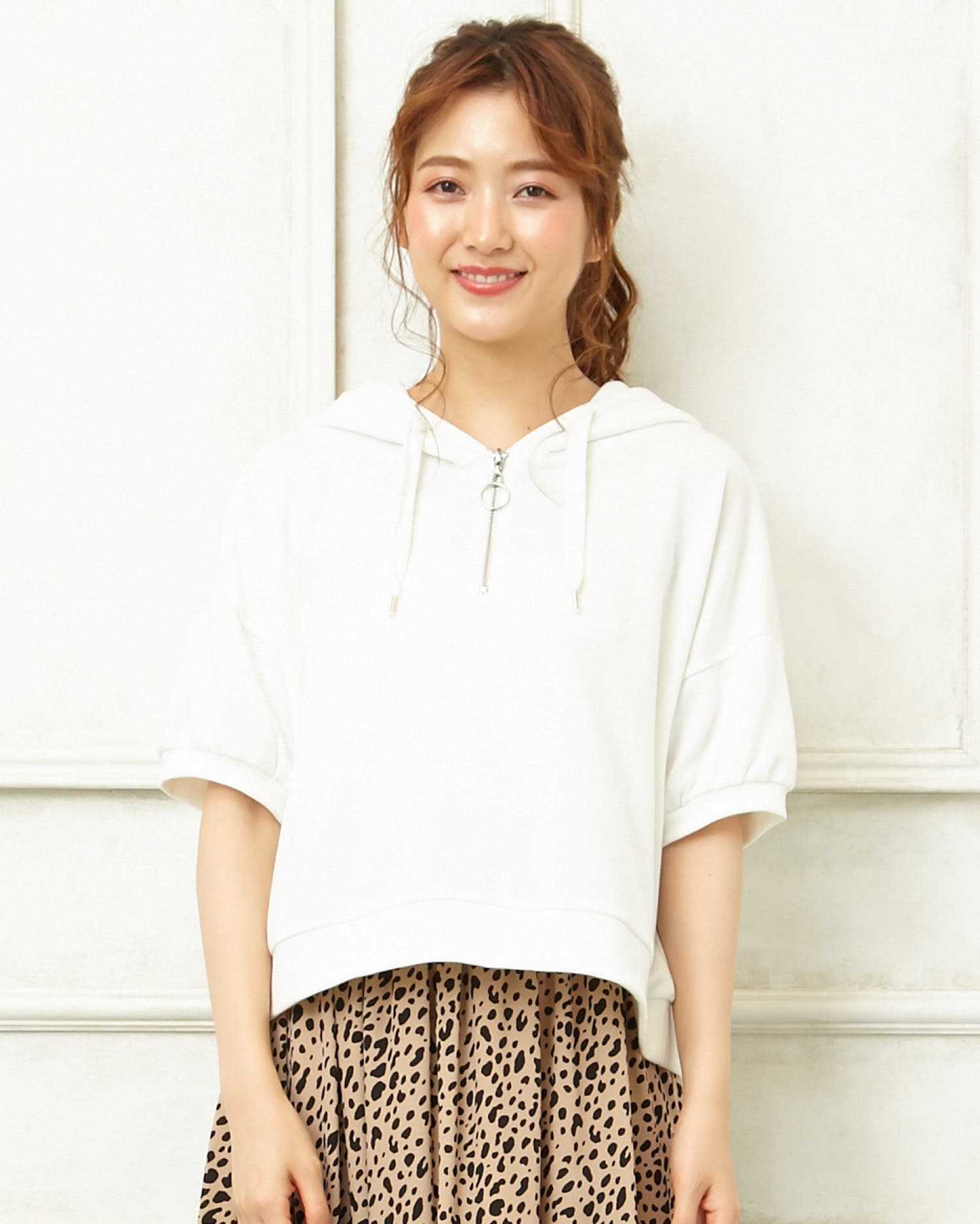 裏毛ハーフZIPショートパーカー半袖[品番：INGW0005063]｜INGNI