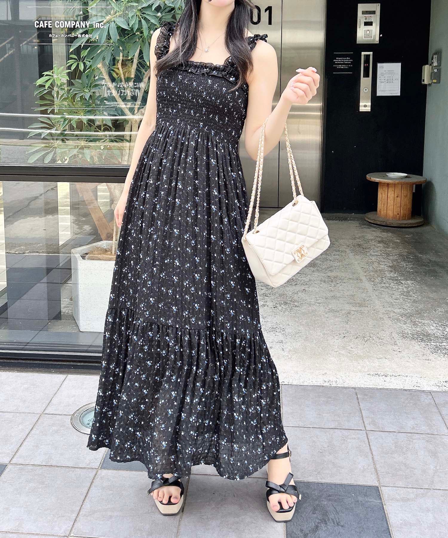 2wayフリル花柄シャーリングワンピース[品番：INGW0010828