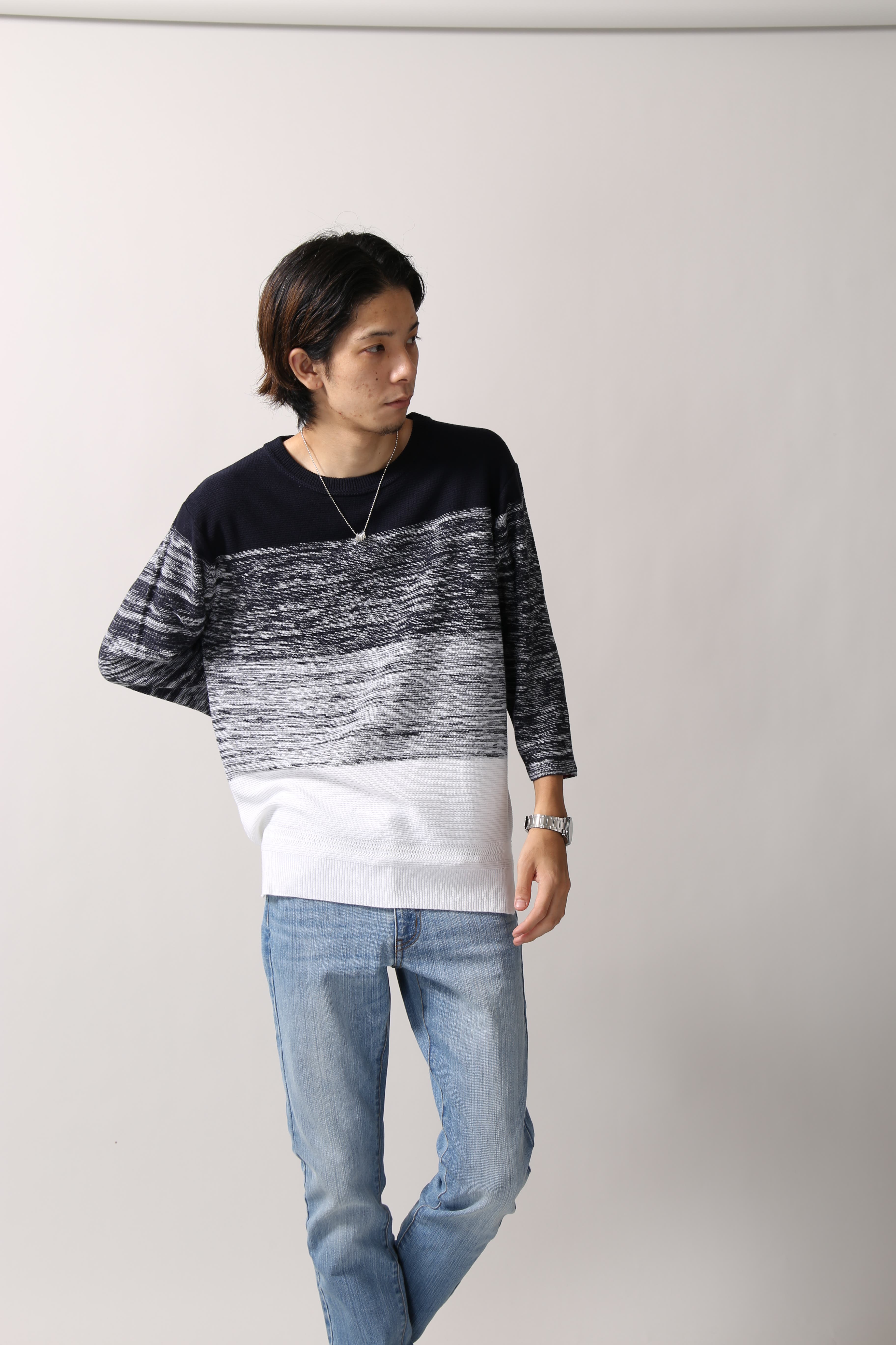 okitsukatigerブラックホワイトグラデーションニットセーター WEGO（ウィゴー） セーター ニット WEGO/シャギーグラデーションプル