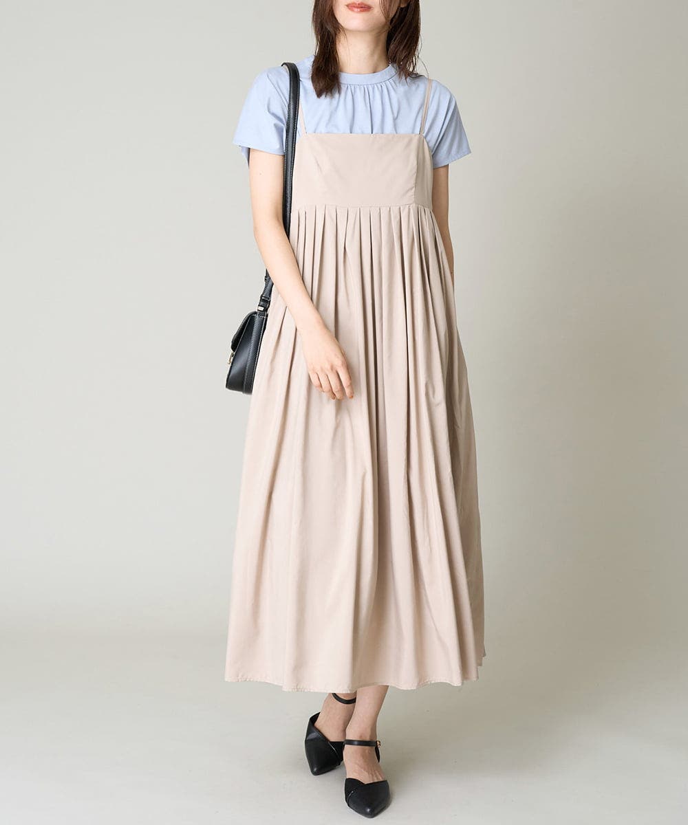 洗濯機で洗える/接触冷感裏地】タックフレアキャミワンピース[品番