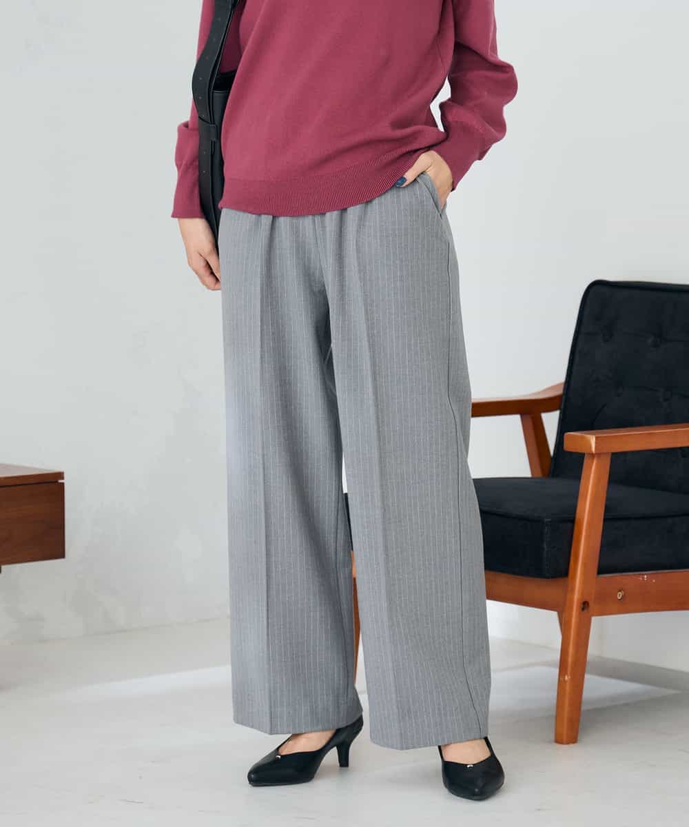 イージーケア 洗える ストレッチ】裏起毛美ラクるイージーストライプ