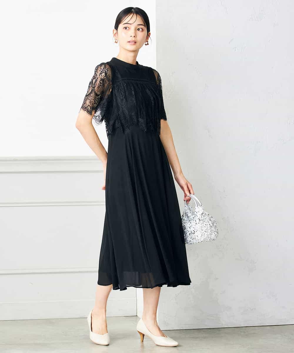 アキラナカ Yvonne dress レースワンピース ブラック 36 レースドッキングワンピース[品番：ITKW0020363]｜a.v.v【WOMEN