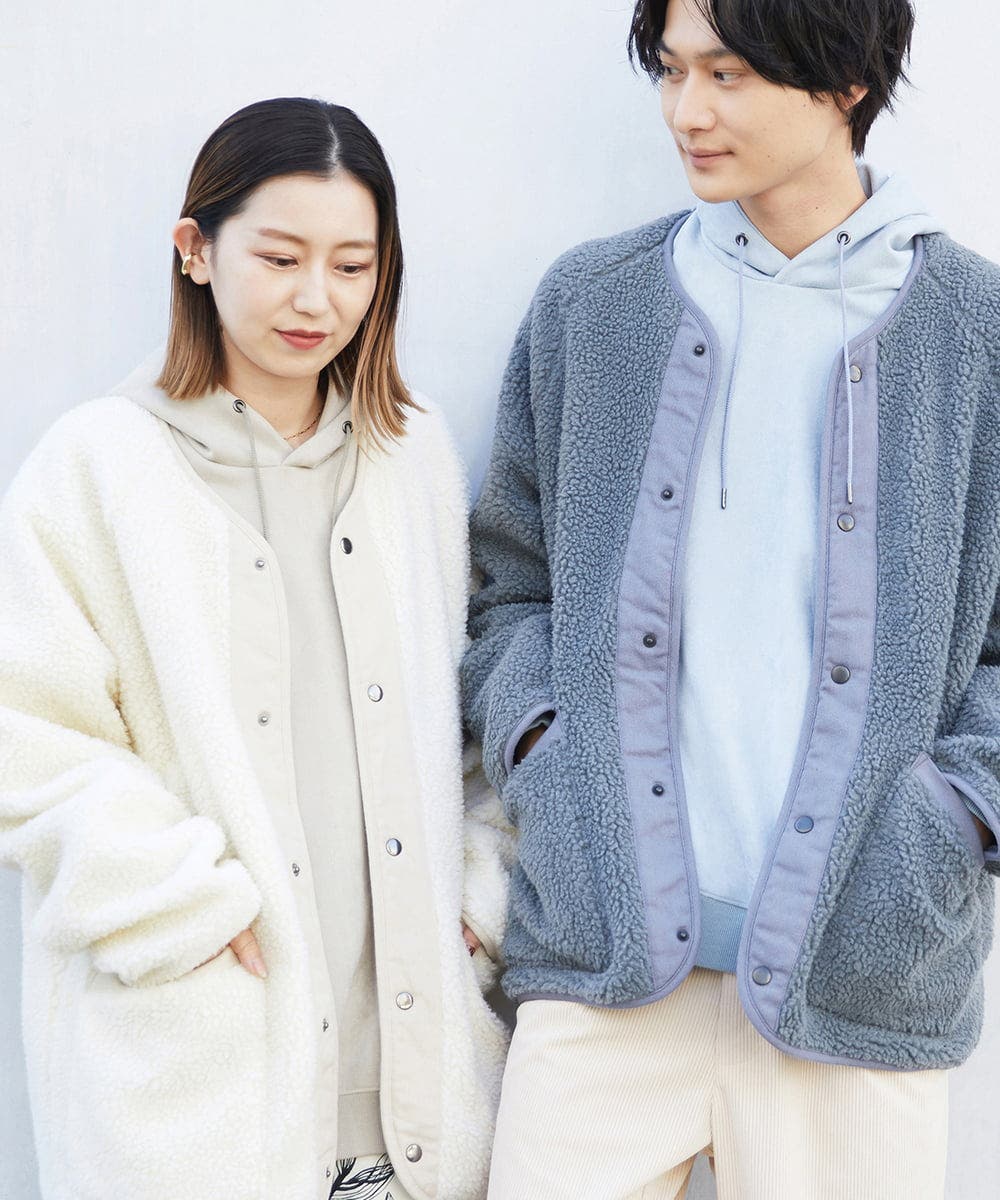 ユニセックス/S-XXL】ボアワイドシルエットノーカラージャケット ユニセックス/S-XXL】ボアワイドシルエットノーカラージャケット