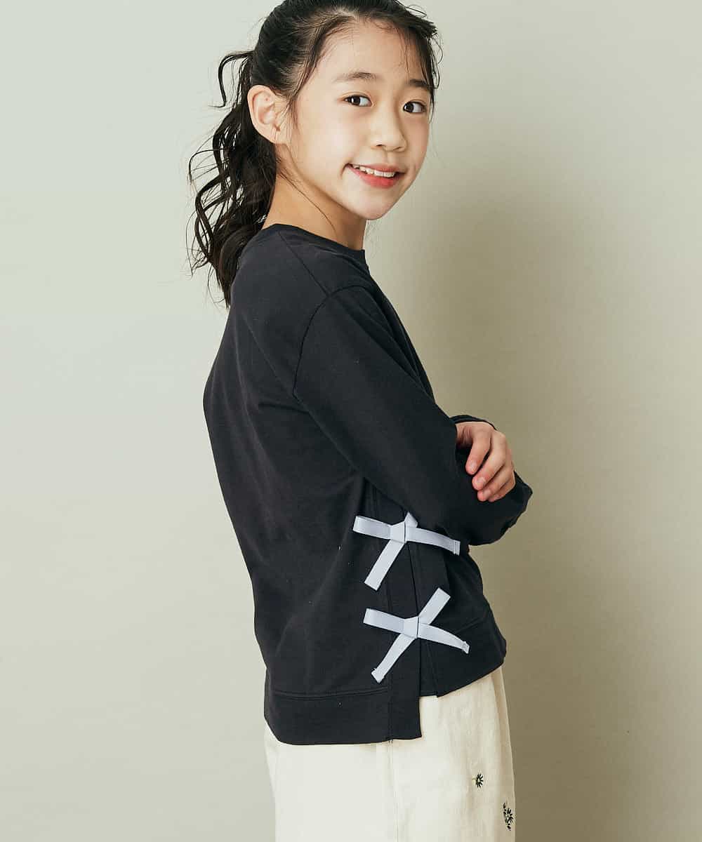 100-130]【毛玉になりにくい】サイドリボン長袖Tシャツ[品番