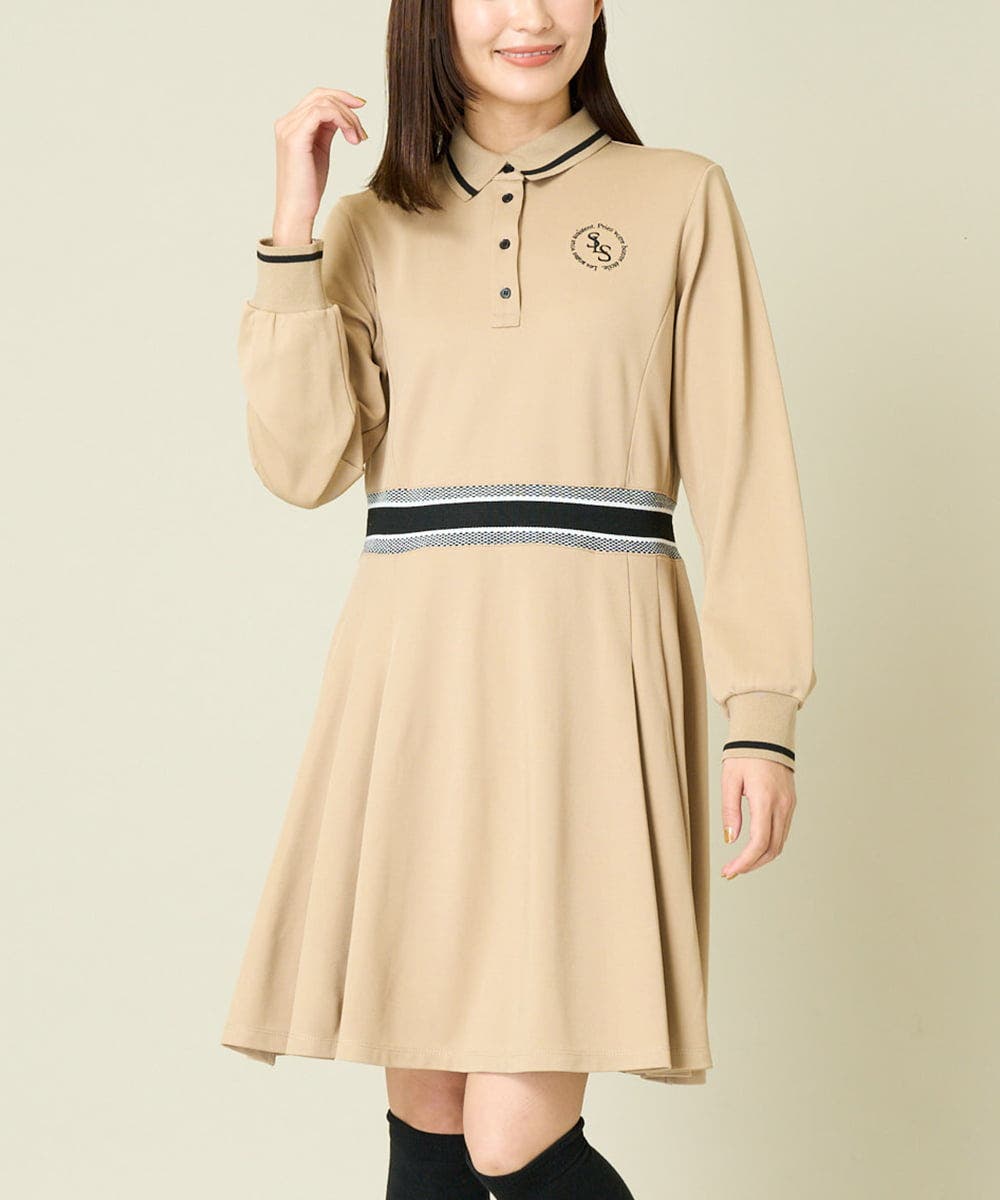 レディースゴルフウェア ラインリブポロシャツワンピース[品番