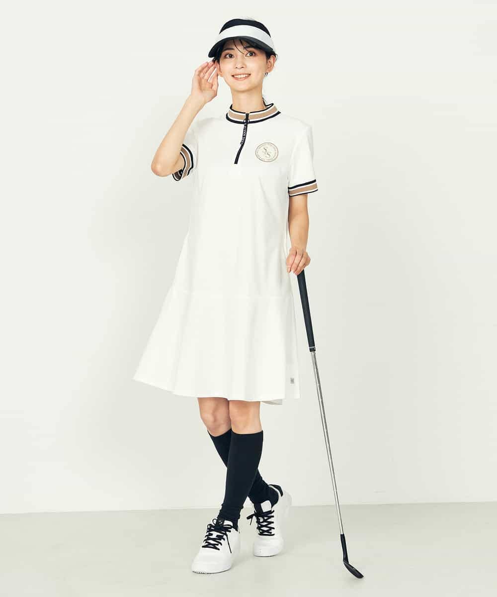 レディースゴルフウエア/ハーフZIPモックネックワンピース[品番 レディースゴルフウエア/ハーフZIPモックネックワンピース[品番