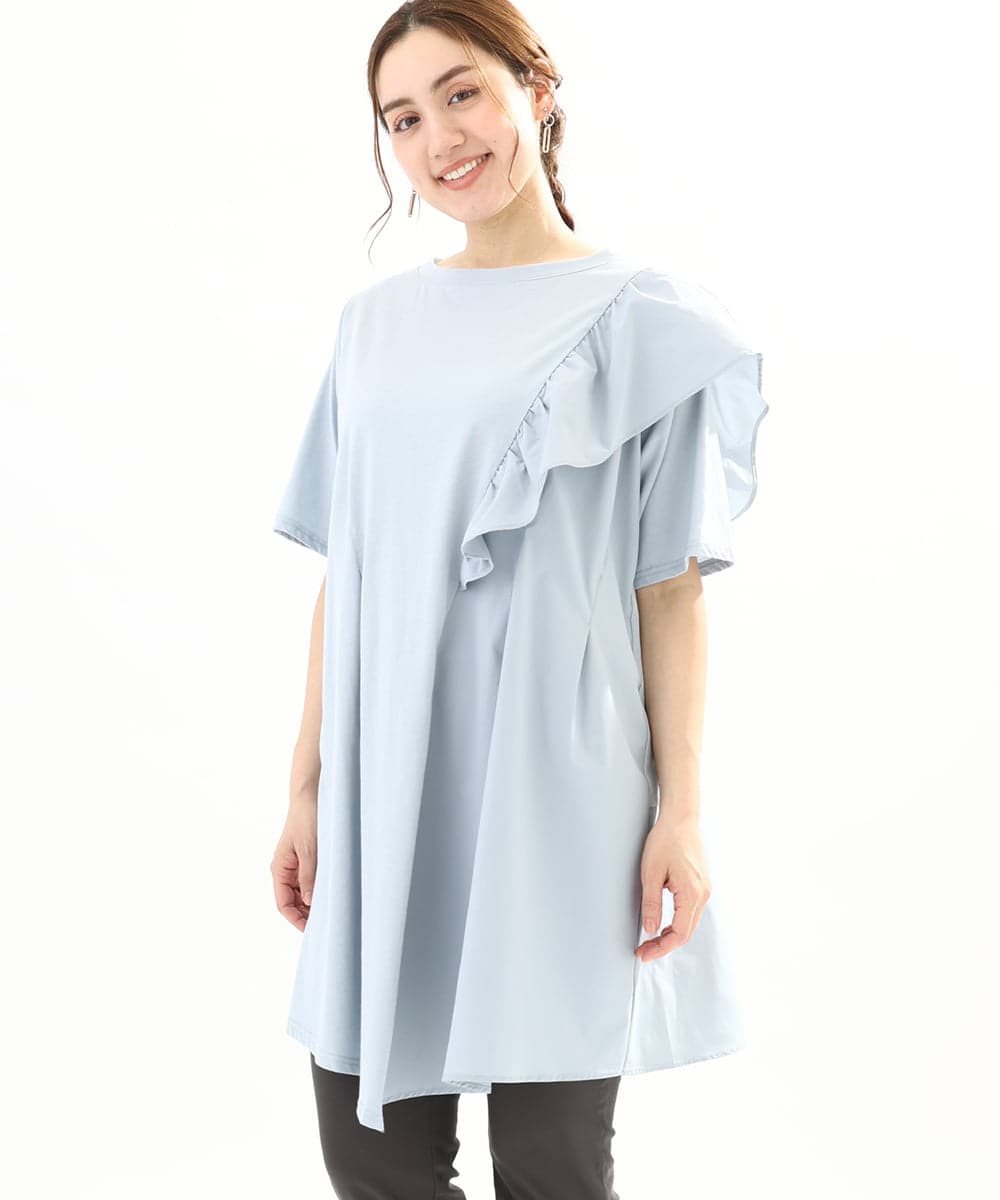 大きいサイズ】アシメラッフルチュニック[品番：ITKW0021378