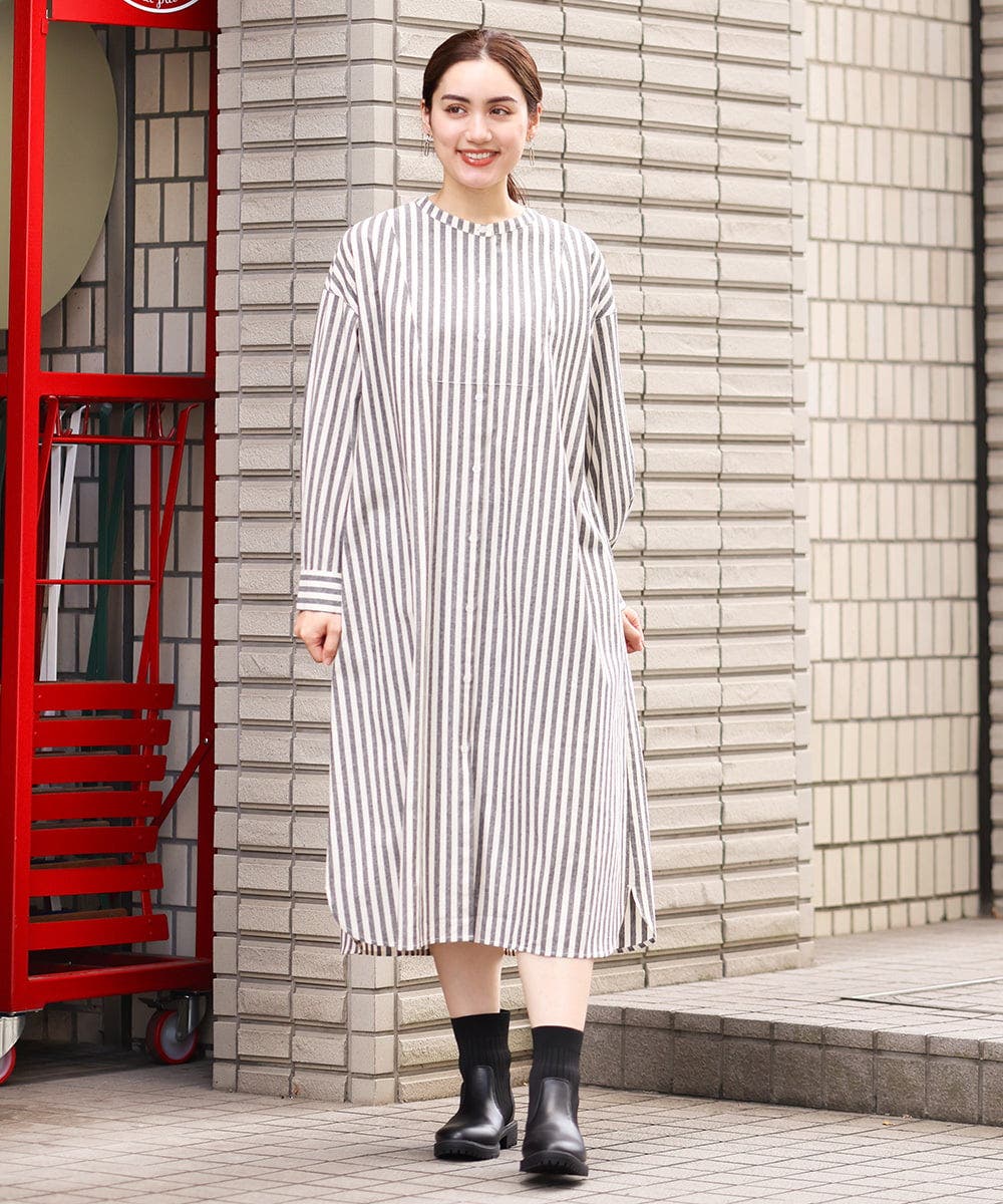 大きいサイズ/11号サイズあり】ストライプシャツワンピース[品番