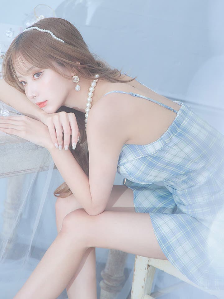 チェック柄マーメイドミニドレス フロントジップ キャミソール[品番